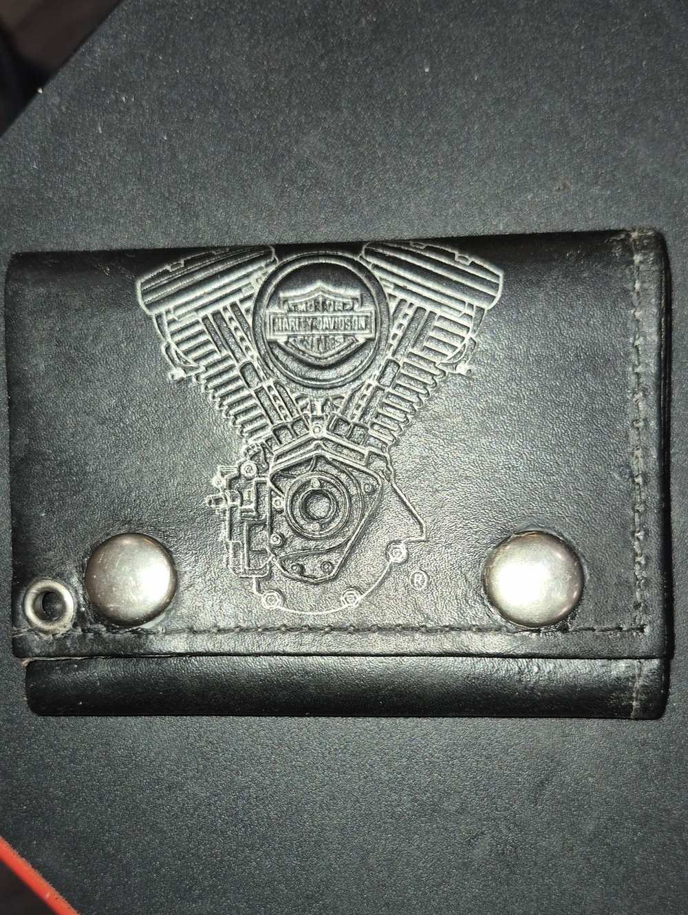Vintage Harley-Davidson Black Leather wallet with Embossed Engine.